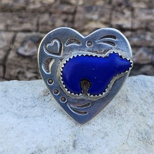 Vintage Carlisle Silver /Carolyn Pollack Lapis spirit Bear Ring Sterling 7.5